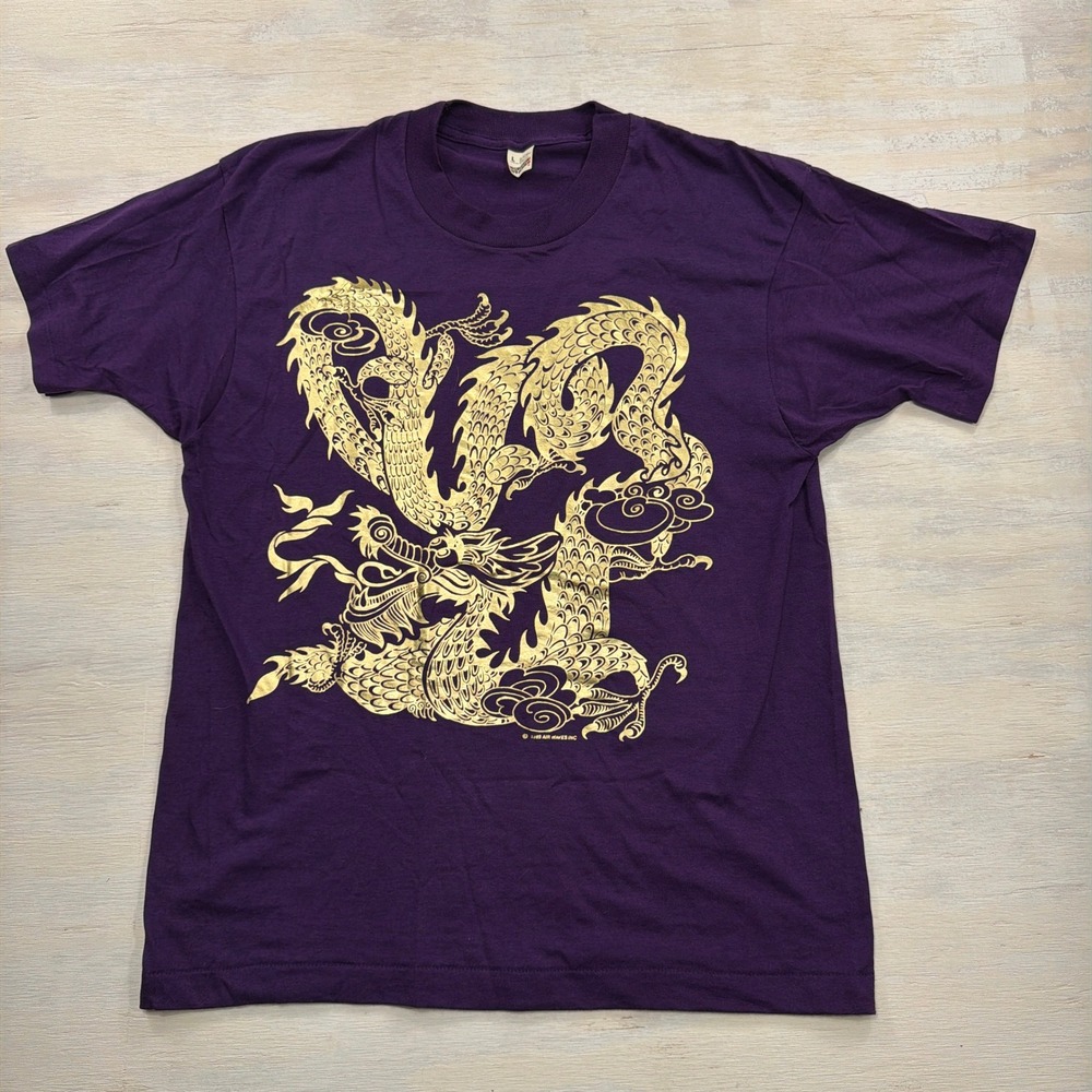 Screen Stars T-Shirt 1989 Air Waves Dragon Graphic Large Purple Mens Vintage